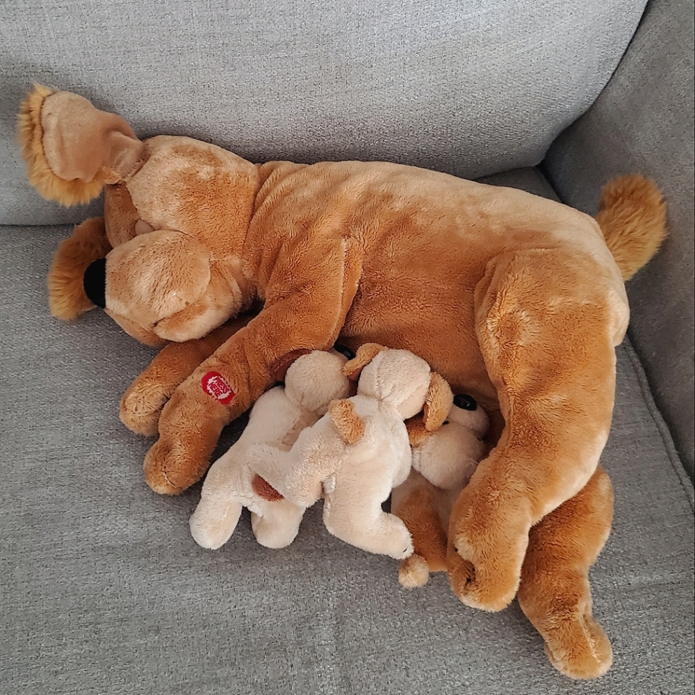 Vintage 1967 mama dog and pups talking plush toy